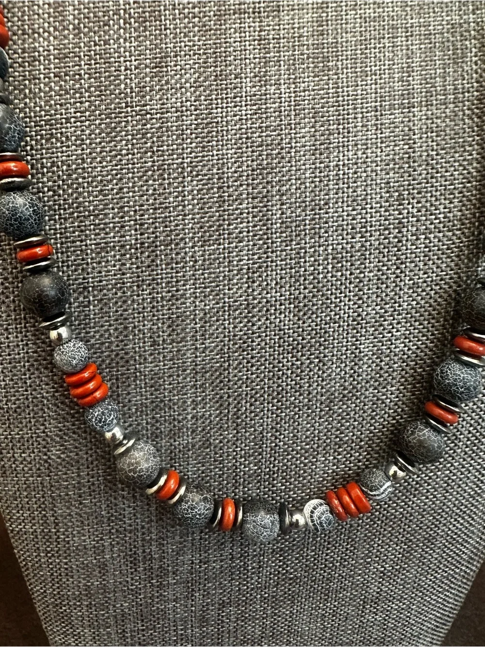 Textured Gray and Brown Bead Unisex Necklace